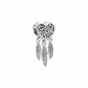 Pandora Charm Moments Offen gearbeitetes Herz & drei Federn Traumfänger 799107C00